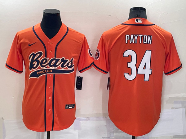 Men's Chicago Bears #34 Walter Payton Orange Cool Base Stitched Baseball Jersey